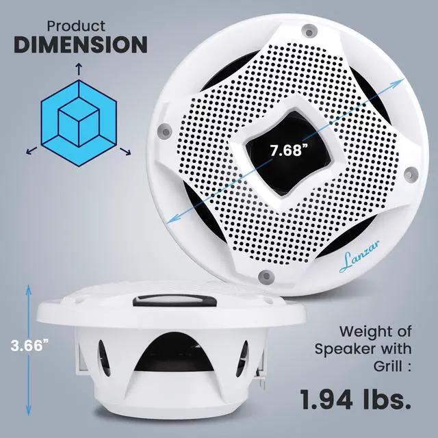 Alt view image 3 of 5 - Lanzar 6.5 Inch Dual Marine Speakers - 2 Way Waterproof and Weather Resistant, Outdoor Audio Stereo Sound System with 450 Watt Power, Flush Mount Capability, Resin Treatment Cloth Surround,1 Pair