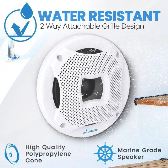 Alt view image 5 of 5 - Lanzar 6.5 Inch Dual Marine Speakers - 2 Way Waterproof and Weather Resistant, Outdoor Audio Stereo Sound System with 450 Watt Power, Flush Mount Capability, Resin Treatment Cloth Surround,1 Pair