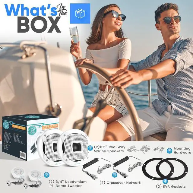 Alt view image 2 of 5 - Lanzar 6.5 Inch Dual Marine Speakers - 2 Way Waterproof and Weather Resistant, Outdoor Audio Stereo Sound System with 450 Watt Power, Flush Mount Capability, Resin Treatment Cloth Surround,1 Pair