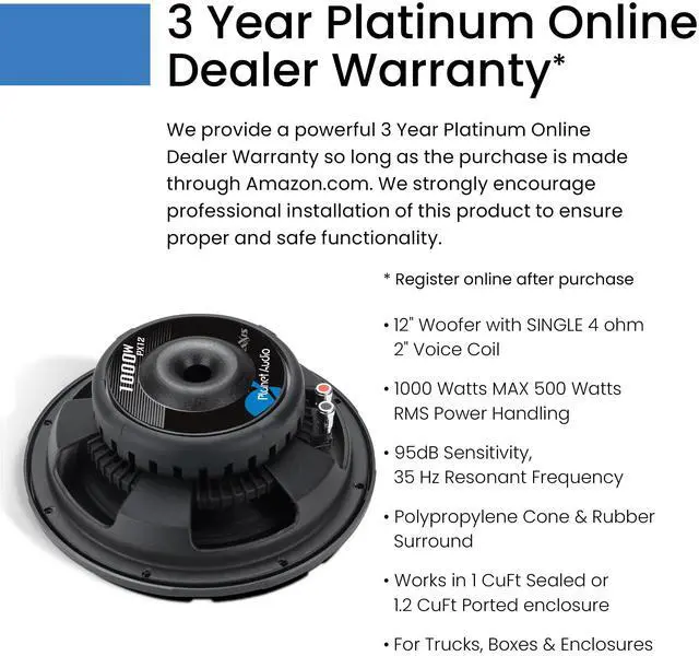 Alt view image 3 of 5 - Planet Audio PX12 Axis Series 12 Inch Car Subwoofer - 1000 Watts Max, Single 4 Ohm Voice Coil, Sold Individually, Hook Up to Amp