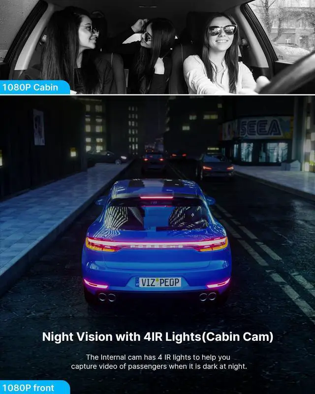 Alt view image 5 of 5 - Dual Dash Cam Front and Inside 1080P Dash Camera for Cars IR Night Vision Car Camera for Taxi Accident Lock Parking Monitor 2 Mounting Options 64GB SD Card