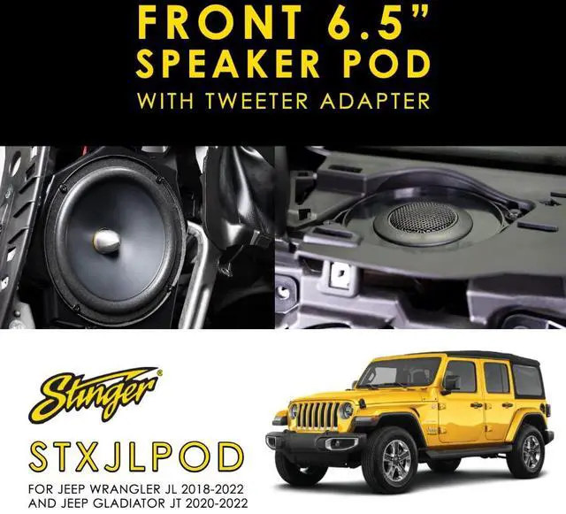 Alt view image 3 of 5 - STINGER Jeep Wrangler JL (2018-23) Jeep Gladiator JT (2020-23) Front 6.5" Speaker Pod Adapters with Tweeter Adapters, Set of Two (Front Speakers)