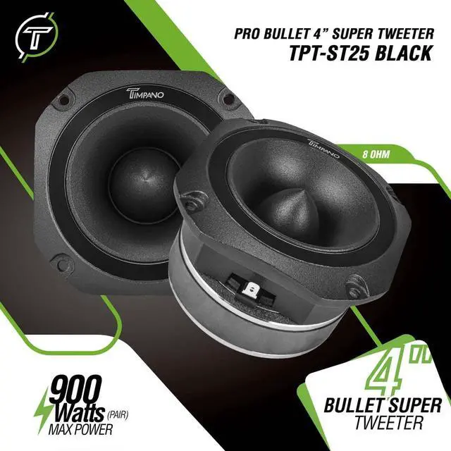 Alt view image 2 of 5 - Timpano Super Tweeter 4 Inch TPT-ST25 Black, 8 Ohm, 900 Watts Max, 107 dB, 1.5 in Voice Coil, HIgh Sensitivity, Slim Profile Bullet Tweeters Speakers for Pro Audio (Pair)