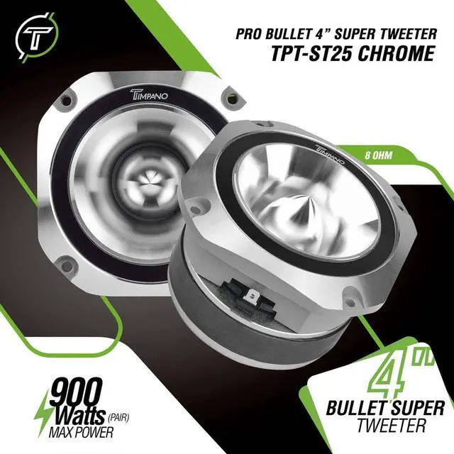 Alt view image 2 of 5 - Timpano Super Tweeter 4 Inch TPT-ST25 Chrome, 8 Ohm, 900 Watts Max, 107 dB, 1.5 in Voice Coil, HIgh Sensitivity, Slim Profile Bullet Tweeters Speakers for Pro Audio (Pair)