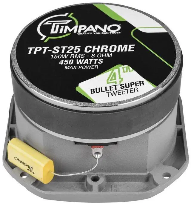 Alt view image 5 of 5 - Timpano Super Tweeter 4 Inch TPT-ST25 Chrome, 8 Ohm, 900 Watts Max, 107 dB, 1.5 in Voice Coil, HIgh Sensitivity, Slim Profile Bullet Tweeters Speakers for Pro Audio (Pair)