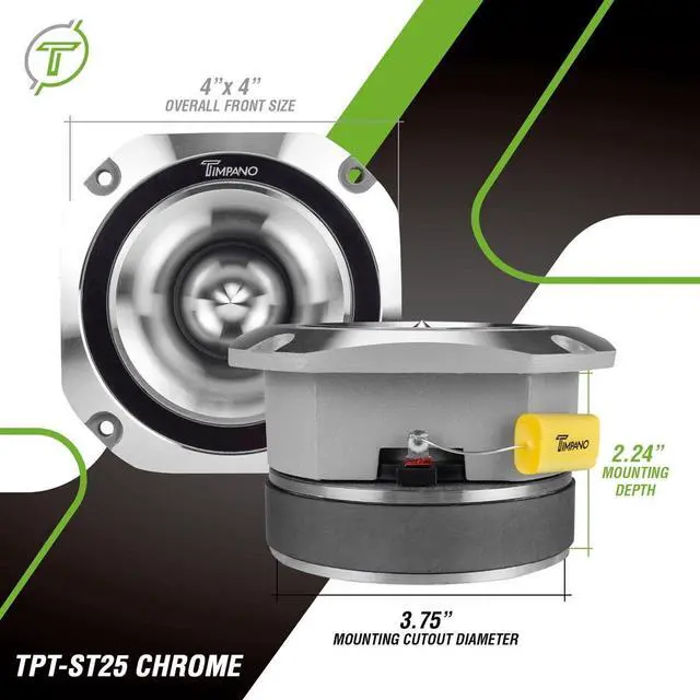 Alt view image 4 of 5 - Timpano Super Tweeter 4 Inch TPT-ST25 Chrome, 8 Ohm, 900 Watts Max, 107 dB, 1.5 in Voice Coil, HIgh Sensitivity, Slim Profile Bullet Tweeters Speakers for Pro Audio (Pair)