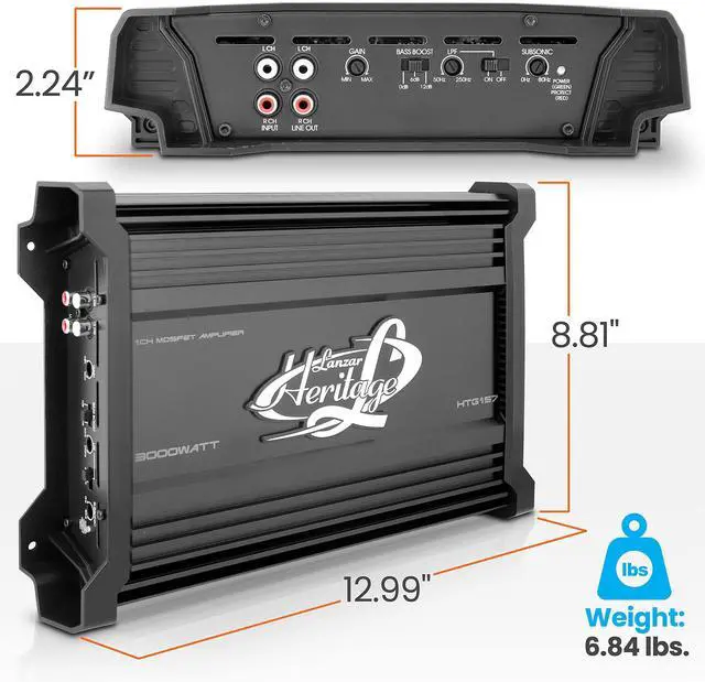 Alt view image 2 of 5 - Lanzar 1 Channel Car Audio Amplifier, 3000 Watt, Monoblock, 2 Ohm, MOSFET, Nickel Plated RCA Input, Bass Boost Circuit, Electronic Crossover Network, Power Protection LEDs - HTG157