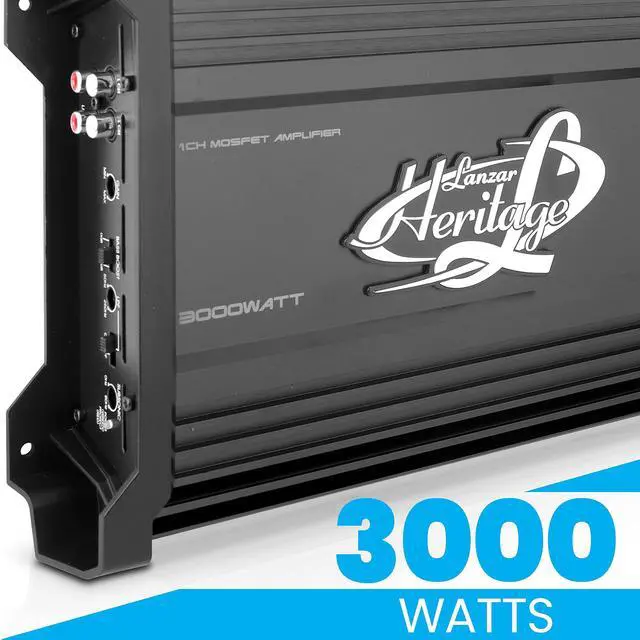 Alt view image 5 of 5 - Lanzar 1 Channel Car Audio Amplifier, 3000 Watt, Monoblock, 2 Ohm, MOSFET, Nickel Plated RCA Input, Bass Boost Circuit, Electronic Crossover Network, Power Protection LEDs - HTG157