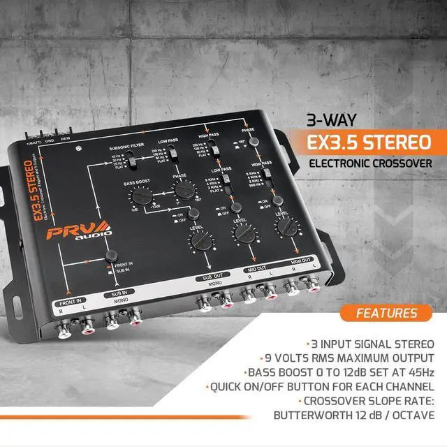 Alt view image 4 of 4 - PRV AUDIO Crossover Car Audio EX3.5 Stereo 3 Way or 2 Way Electronic Crossover 9 Volts, 4 in 6 Out RCA Channels Car Sound Processor
