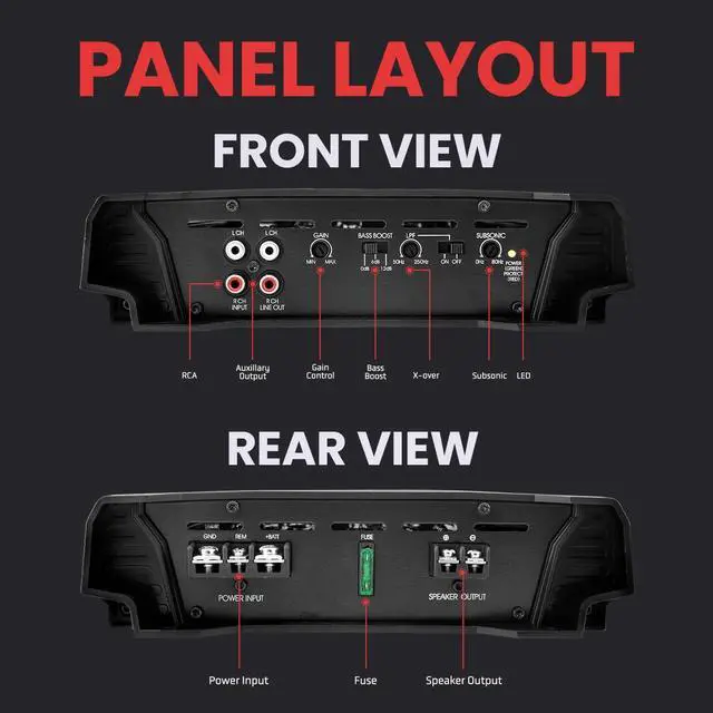 Alt view image 2 of 5 - Lanzar 2000W Monoblock Car Audio Amp - 2-Ohm Stable Mosfet Amplifier, Class AB, Electronic Crossover, Bass Boost, Subsonic Circuit, Chrome RCA Inputs, Line Output, 5-Way Protection - Soft Turn On/Off