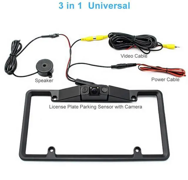 Alt view image 2 of 5 - Parking View Camera,3 in 1 Car License Plate Frame Parking Sensor Rearview Reverse Backup Camera with 2LED