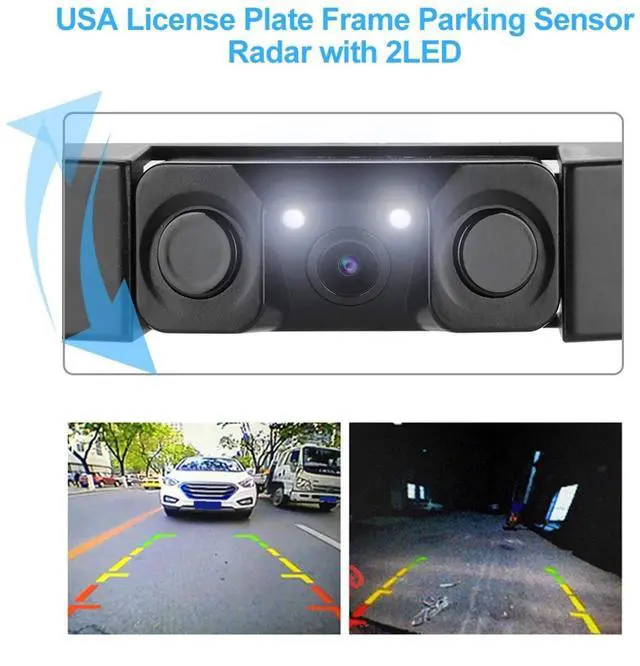 Alt view image 4 of 5 - Parking View Camera,3 in 1 Car License Plate Frame Parking Sensor Rearview Reverse Backup Camera with 2LED