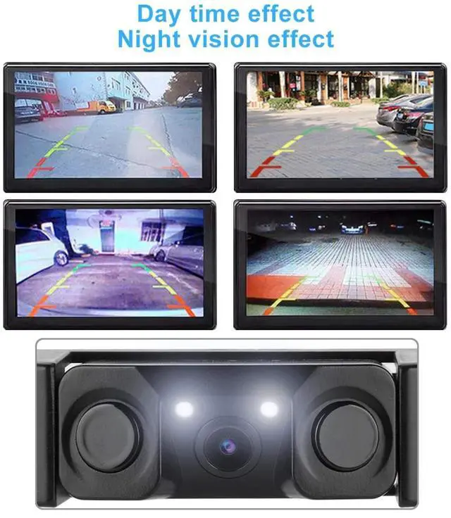 Alt view image 5 of 5 - Parking View Camera,3 in 1 Car License Plate Frame Parking Sensor Rearview Reverse Backup Camera with 2LED