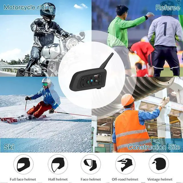 Alt view image 4 of 5 - EJEAS V6 Motorcycle Bluetooth Headset, 2 Riders Motorcycle Intercom Helmet Communication System with Noise Reduction and Bluetooth 5.1 for Motorcycling Skiing and Climbing (1 Pack)