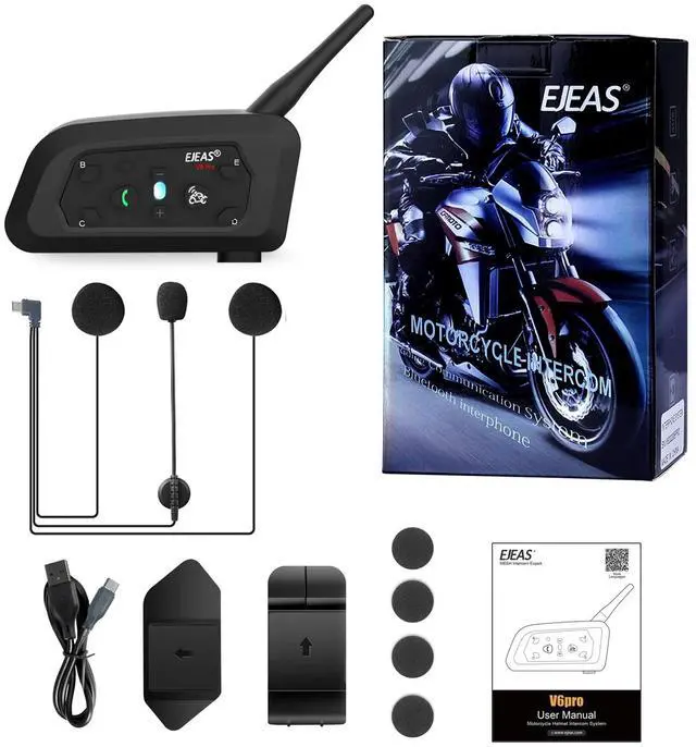 Alt view image 5 of 5 - EJEAS V6 Motorcycle Bluetooth Headset, 2 Riders Motorcycle Intercom Helmet Communication System with Noise Reduction and Bluetooth 5.1 for Motorcycling Skiing and Climbing (1 Pack)