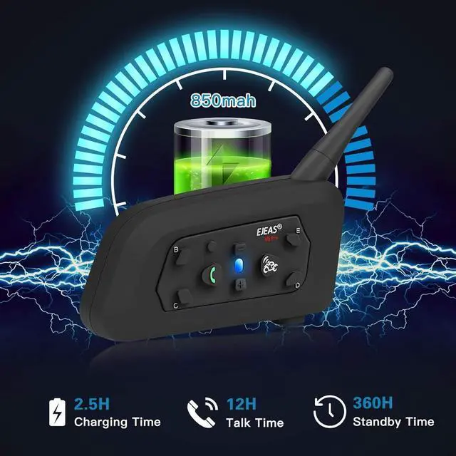 Alt view image 5 of 5 - EJEAS V6 Pro Motorcycle Helmet Bluetooth Intercom, 2-Way 1200M Motorcycle Bluetooth Headset Universal Communication System with Noise Cancellation and Waterproof for Dirt Bike/ATV/Snowmobile (1PC)