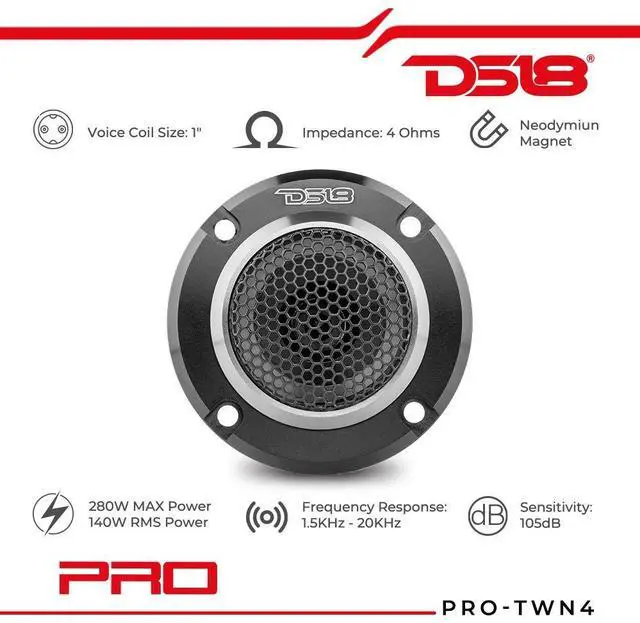 Alt view image 2 of 5 - DS18 PRO-TWN4 High Compression Neodymium Super Bullet Tweeter 1" VC, 280 Max, 140W RMS, 4 Ohms with Built in Crossover Tweeters are The Best in The Pro Audio and Voceteo Market (1 Speaker)
