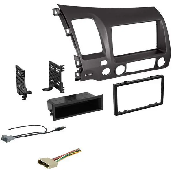 Main image of Dark Metallic Double DIN Dash Kit for 2006-2011 Civic with Antenna Adapter & Harness, Compatible with All Trim Levels