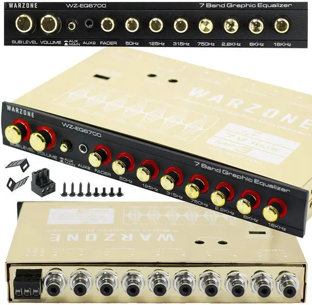 Main image of Warzone EQ6700 1/2 Din 7 Band Car Audio Equalizer EQ w/Front, Rear + Sub Output, Up to 7V RMS of Output, Gold-Plated RCA connectors for Best Audio Output for Car, Boat, RV, RTV, Motorcycle