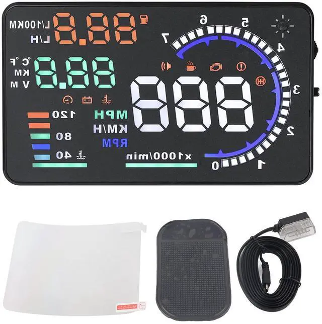 Main image of Car Headup Display, 5.5'' Large Screen OBD II Car HUD Display Auto Windshied Reflective Screen Speed Display Multi Color Windshield Screen Projector for Cars, Plug & Play, Overspeed Warning