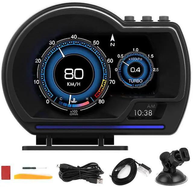 Main image of , Qiilu Car OBD2+GPS Smart Gauge Car HUD Speedometer Turbo RPM Alarm for Car Truck
