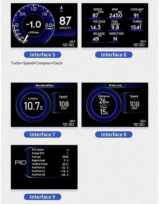 Alt view image 4 of 5 - , Qiilu Car OBD2+GPS Smart Gauge Car HUD Speedometer Turbo RPM Alarm for Car Truck