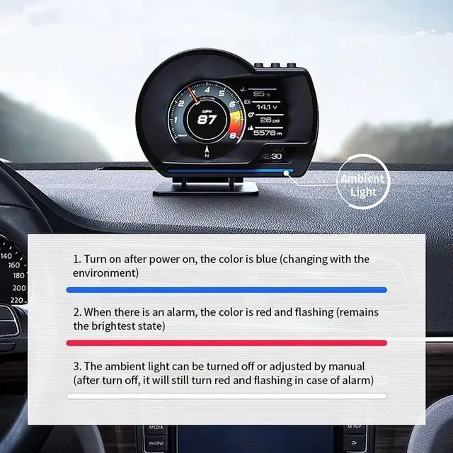 Alt view image 5 of 5 - , Qiilu Car OBD2+GPS Smart Gauge Car HUD Speedometer Turbo RPM Alarm for Car Truck