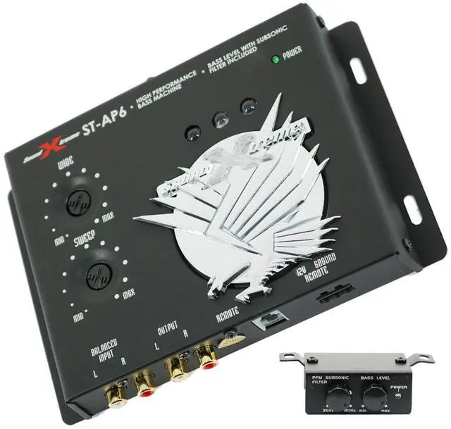 Main image of SoundXtreme ST-AP6 1/2 Din Car Audio Digital Processor, 13.5V, Bass Maximizer & Sound Restoration w/Includes a Dash Mount Remote Control and Light Display, 10.4x2.3 x 8.6 inches