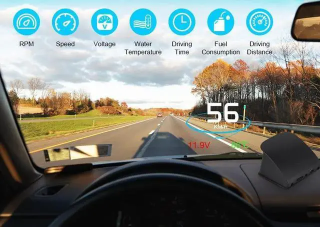 Alt view image 3 of 5 - Heads Up Display, P10 Universal Car HUD OBD2 Speed Warning RPM Fuel Consumption Projector