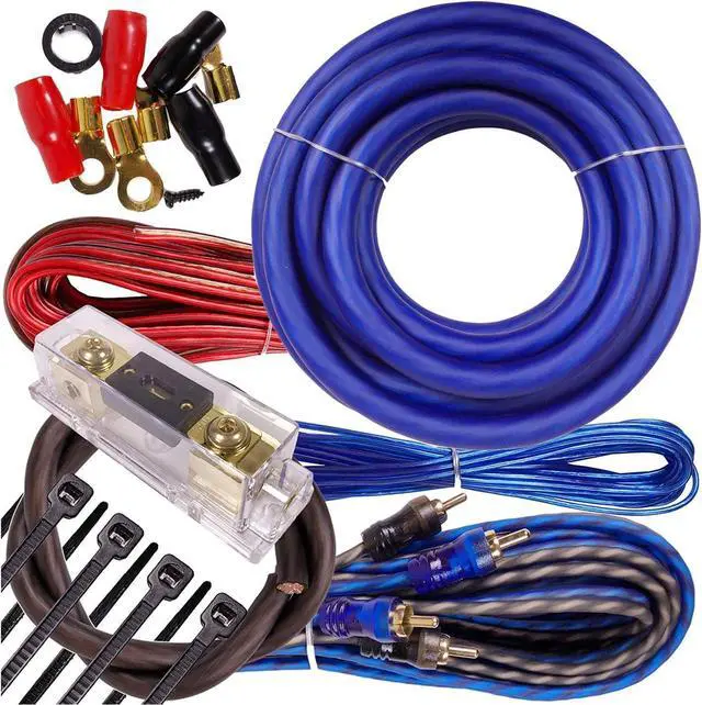 Main image of Gravity 1/0 Gauge Power Amp Kit Up to 6500 Watts Premium Elite Pro Flexible RCA Speakers Wires , 250A + 300A Fuse Included , Complete Blue DIY Hobbyist AWG Amplifier Installation Wiring