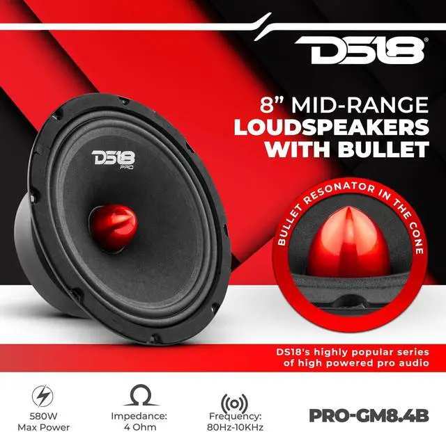 Alt view image 2 of 5 - DS18 PRO-GM8.4B Loudspeaker - 8", Midrange, Red Aluminum Bullet, 580W Max, 4 Ohms,1.5" Kapton VC Premium Quality Audio Door Speakers for Car or Truck Stereo Sound System (1 Speaker)