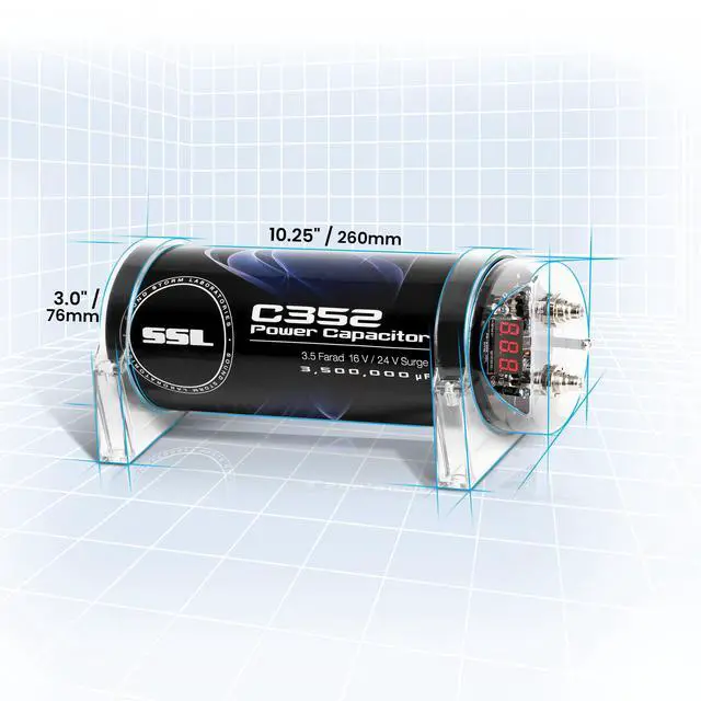 Alt view image 5 of 5 - Sound Storm Laboratories C352 Car Audio Capacitor  3.5 Farad, Energy Storage, Enhance Bass from Stereo, for Amplifier and Subwoofer, Warning Tones, LED Voltage Meter