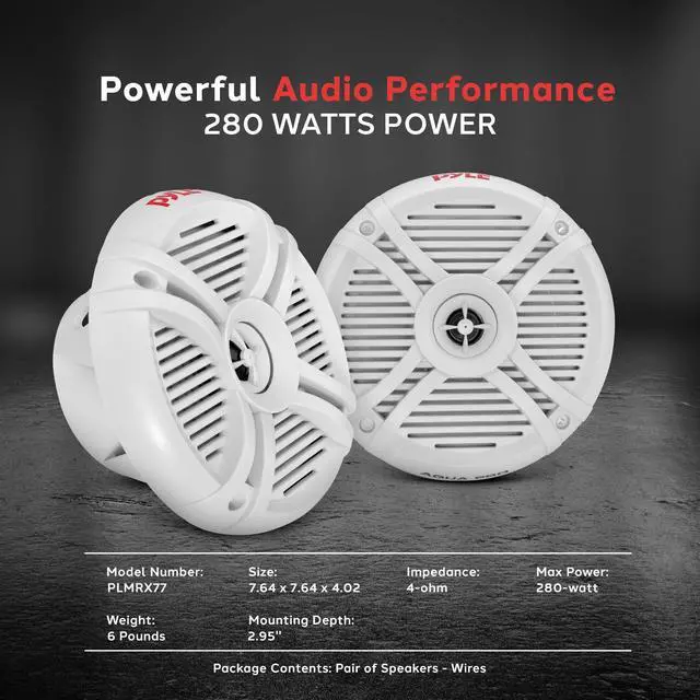Alt view image 3 of 5 - Pyle 7.7" Dual Marine Speakers - 2 Way Full Range Stereo Sound Reproduction, Marine Grade Weather Resistant Construction w/ 280 Watt Power, Polypropylene Cone, Santoprene Surround, 1 Pair (White)