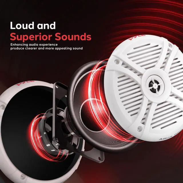 Alt view image 4 of 5 - Pyle 7.7" Dual Marine Speakers - 2 Way Full Range Stereo Sound Reproduction, Marine Grade Weather Resistant Construction w/ 280 Watt Power, Polypropylene Cone, Santoprene Surround, 1 Pair (White)