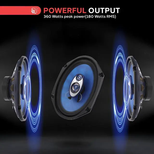 Alt view image 5 of 5 - 6 x 8 Car Sound Speaker (Pair) - Upgraded Blue Poly Injection Cone 3-Way 360 Watts w/ Non-fatiguing Butyl Rubber Surround 70 - 20Khz Frequency Response 4 Ohm & 1" ASV Voice Coil - Pyle PL683BL