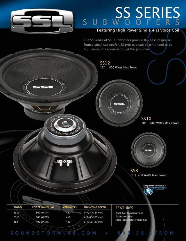 Alt view image 5 of 5 - Sound Storm Laboratories SS12 SS Series 12 Inch Car Audio Subwoofer - 800 Watts Max, Single 4 Ohm Voice Coil, Sold Individually, Hook Up to Amp