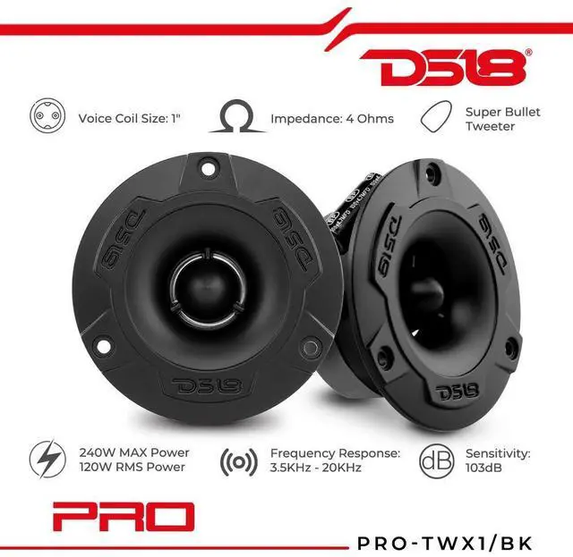 Alt view image 2 of 5 - DS18 PRO-TWX1/BK 3.8" Aluminum Super Bullet Tweeter, 240W Max, 1" Aluminum 4-Ohms Voice Coil, Built in Crossover - PRO Tweeters are The Best in The Pro Audio and Voceteo Market (2 Speakers Included)
