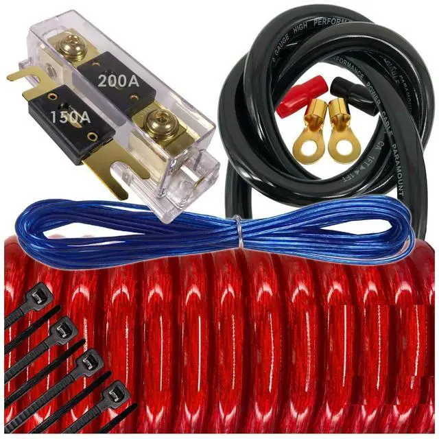 Main image of Audiotek 6000 Watts Maximum Power 0 Gauge Car Vehicle Audio Amplifier Installation Kit HOT Red 17 ft Power Cable 150+200A Fuse/All Accessories and Terminal Included RED
