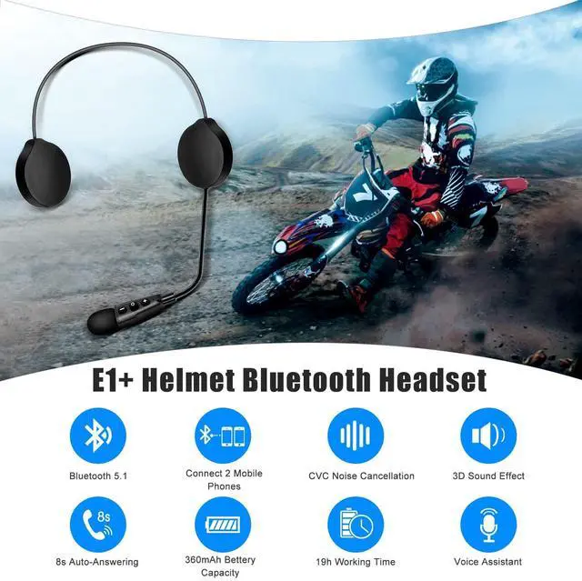 Alt view image 2 of 5 - EJEAS E1+ Motorcycle Helmet Bluetooth Headset, Bluetooth 5.1 Helmet Speaker with Auto Answering Call and Noise Reduction Function, Motorcycle Helmet Headphone Can Connect 2 Mobile Phones