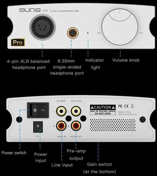 Alt view image 2 of 5 - aune X7s Pro Class-A Headphone Amplifier with Balanced XLR Out 6.35mm Headphone Out/RCA Preamp Out Line Out/RCA Line in, 3 Gain Levels, for Headphones/Earphones/IEMs/Active Speakers/Power Amps