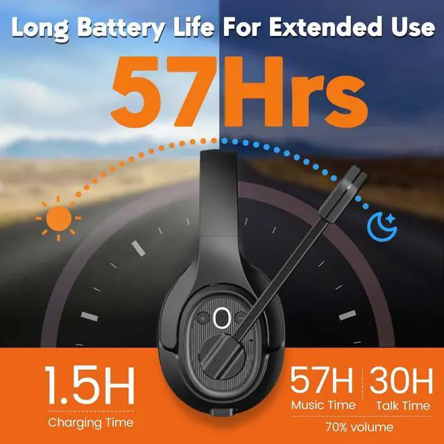 Alt view image 4 of 5 - EKSA Trucker Bluetooth Headset with Microphone, 164ft Wireless Headphones with AI Noise Cancelling(ENC), 57Hrs Worktime, Truck Drivers Headset with Mute Button for Cell Phone PC Home Office Work
