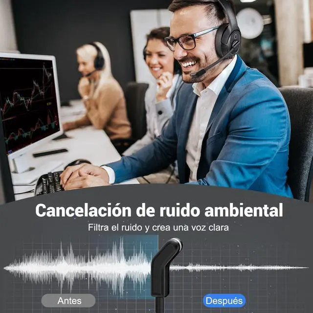 Alt view image 4 of 5 - Bluetooth Headset for PC, Wireless Computer Headphone with AI-Powered Environmental Noise Cancelling Microphone & 2.4G USB Dongle, 55H Playtime, Over Ear Comfort Office Headset for Work, Laptop, Zoom