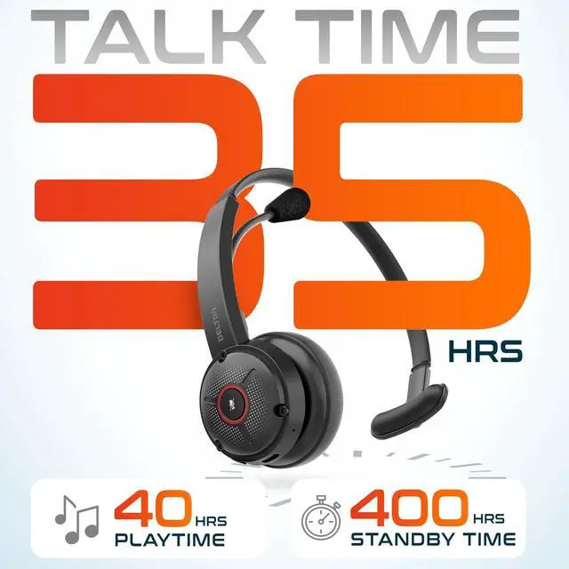 Alt view image 2 of 5 - Delton Noise Canceling Bluetooth Computer Headset with Charging Dock, Wireless Headset for Laptop/PC/iMac/Tablet/Smartphones, Compatible with MS Teams, Zoom, Google Meet, Slack and More - Black