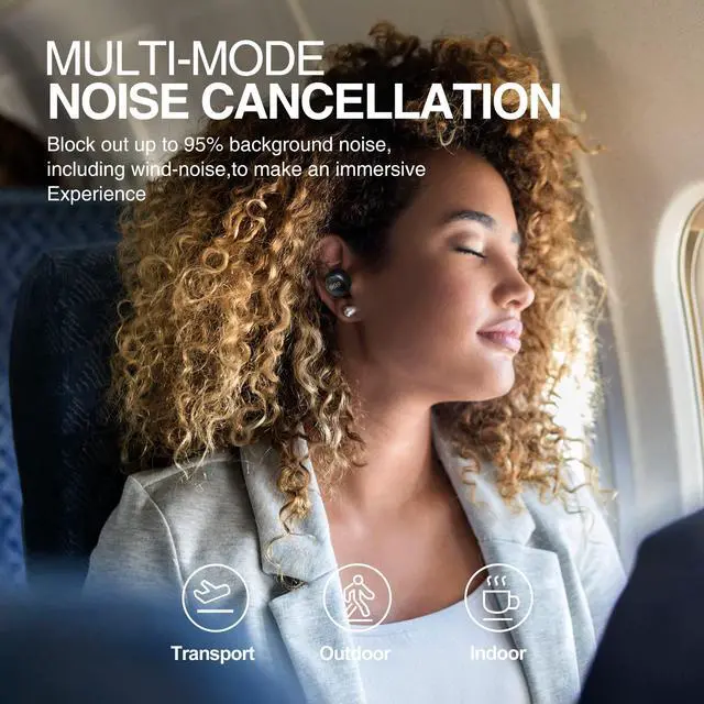 Alt view image 4 of 5 - QCY HT07 Multi-Mode Active Noise Cancelling Wireless Earbuds, AI-Enhanced Calls Bluetooth Headphones with 6 Mics, Anti-Wind Noise, Transparency, App for Custom EQ, 32H Playtime, Bluetooth 5.2