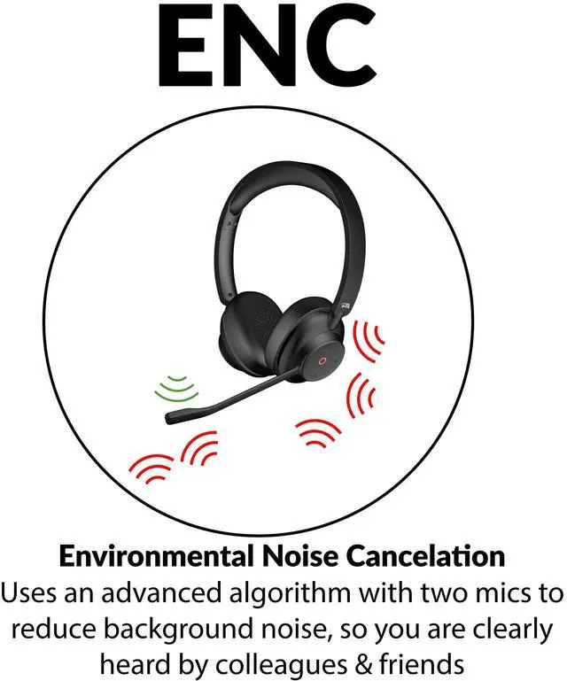 Alt view image 4 of 5 - Cyber Acoustics Essential Wireless Headset (HS-1500BT)  Professional Headset Optimized for UC Platforms, ANC & ENC Technology Ensure Quality Audio for Calls & Music with All Day Comfort