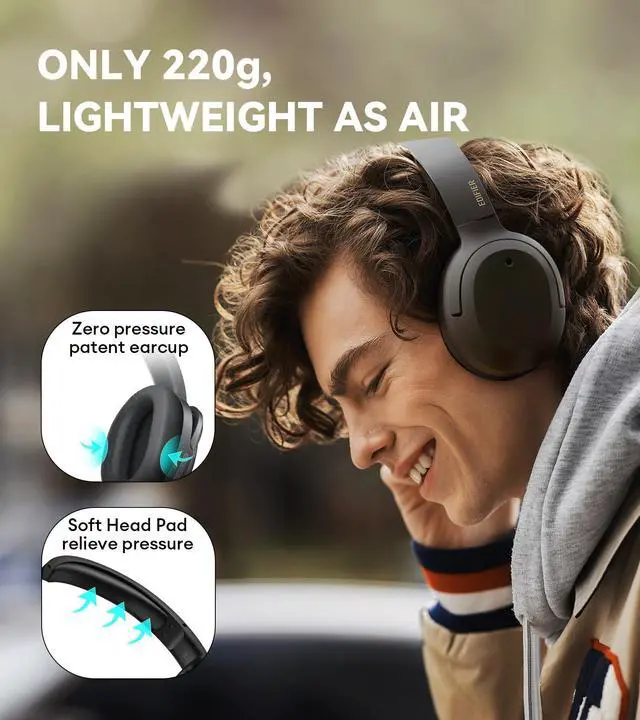 Alt view image 4 of 5 - Edifier W820NB Plus Hybrid Active Noise Cancelling Headphones - LDAC Codec - Hi-Res Audio Wireless & Wired - Fast Charge - 49H Playtime - Over Ear Bluetooth V5.2 Headphones- Black