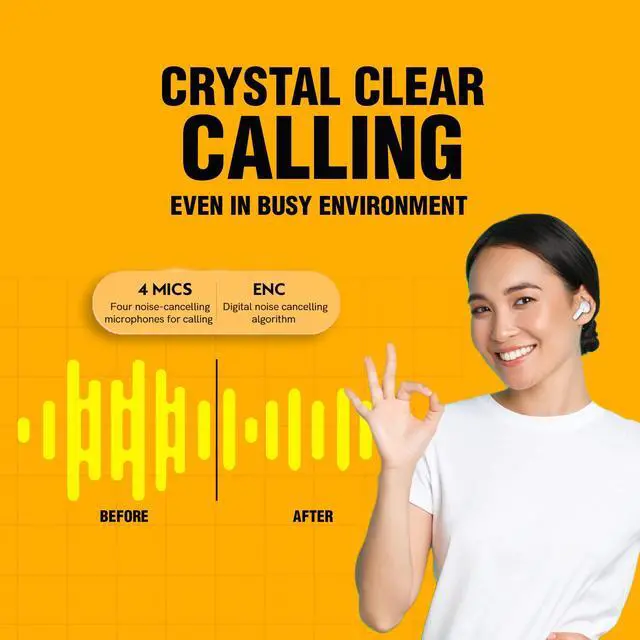 Alt view image 5 of 5 - QCY T13 True Wireless Earbuds Bluetooth 5.1 Headphones Touch Control with Charging Case Waterproof Stereo Earphones in-Ear Built-in Mic Headset 40H Playtime (White)