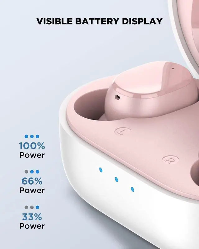 Alt view image 4 of 5 - HTC Bluetooth Wireless Earbuds 2 Plus Touch Control Bluetooth 5.3 with USB-C Charging Case IPX4 Splashproof in-Ear Stereo Earbuds Bulit-in Microphones-Pink