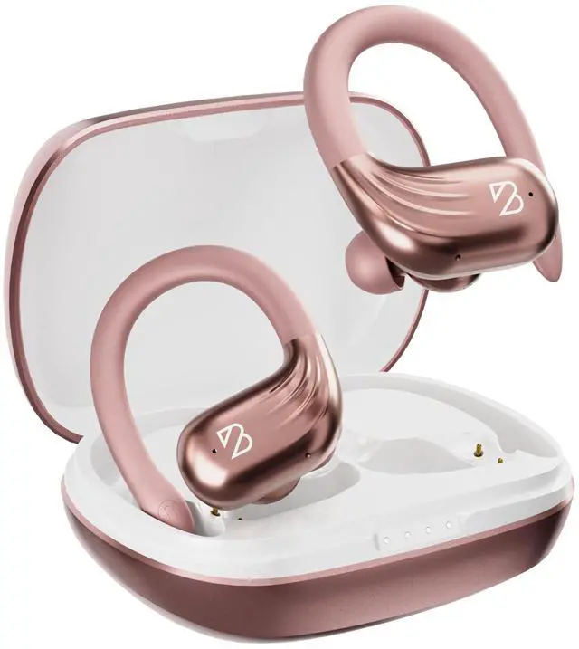 Main image of Rose Gold Wireless Running Earbuds for Women. Pink Bluetooth Sport Earbuds for Running, 80 Hour Long Battery Life Over the Ear with EarHooks, Wrap Around Ear buds with Microphone, Earphones
