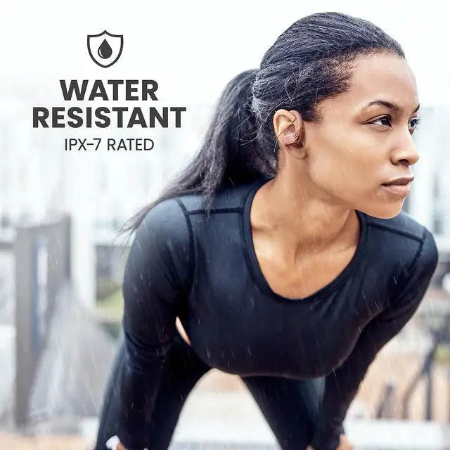 Alt view image 5 of 5 - Rose Gold Wireless Running Earbuds for Women. Pink Bluetooth Sport Earbuds for Running, 80 Hour Long Battery Life Over the Ear with EarHooks, Wrap Around Ear buds with Microphone, Earphones
